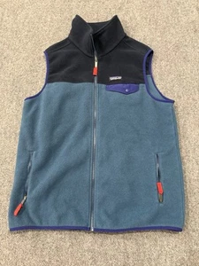 Patagonia Vest Mens L Black Blue Synchilla Snap T Fleece Pile Lightweight KE10 - Picture 1 of 5