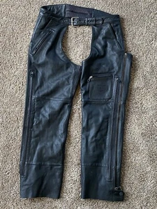 Harley-Davidson Black Leather Vented Chaps - Size Large - Picture 1 of 14
