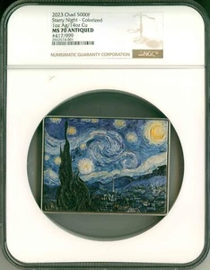 2023 Chad 5000F Starry Night 1 Oz Silver 14 Oz Copper #417 NGC MS70 Antiqued OGP - Picture 1 of 5