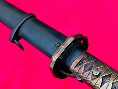Espada militar japonesa ejército samurai katana con número de serie hoja mango de latón Foto 1 de 4