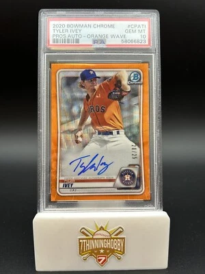 2020 Bowman Chrome Tyler Ivey ORANGE WAVE REFRACTOR AUTO PSA 10 RC /25 ASTROS - Image 1 of 2