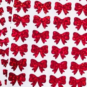 Red Holographic Sparkle Bow Stickers! - Choose a Size - Picture 1 of 1