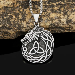 Mens Vintage Stainless Steel Dragon Pendant Viking Celtic Pendant Necklace 24'' - Picture 1 of 5