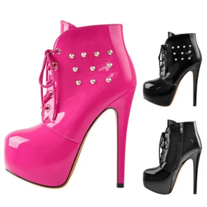 Para mujer Botines con cordones de tacón alto con cremallera plataforma tachonados al tobillo - Imagen 1 de 14