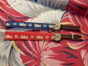 2 Pair Vintage Hand Carved Chopsticks-elephant embroidered cases - Picture 1 of 5