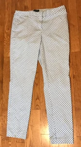 Cynthia Rowley Pants Women's 12 Skinny Fit White Blue Geo Mid Rise 32W x 28I - Picture 1 of 8