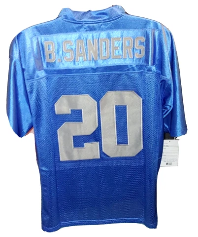 Men's Blue Size  Large 50 Throwback Barry sanders Detroit Lions Jersey #20 Cover