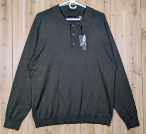 Tahari Long Sleeve Knit Polo Men's Size L Green Button Up Collar Banded - Picture 1 of 11
