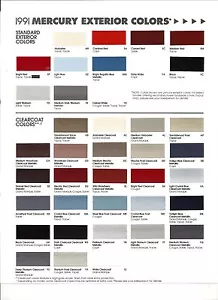 1991 MERCURY PASSENGER CAR EXTERIOR COLORS "NOS" GRAN MARQUIS COUGAR SABLE CAPRI - Foto 1 di 3