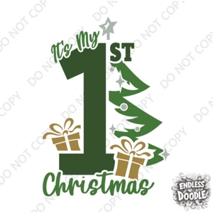 1st Christmas Gift Iron on DTF Transfer First Xmas Decorations T Shirt Baby - Picture 1 of 6