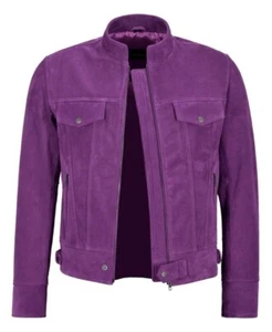 Men's Stand Collar Real Suede Leather Jacket 100% Soft Sheepskin Causal Coat - Picture 1 of 5