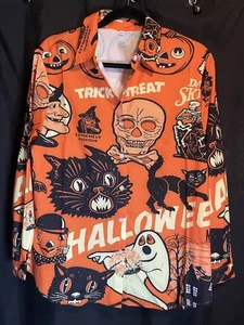 Halloween Print Button Up Unisex Shirt - Picture 1 of 5