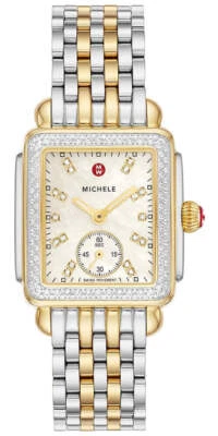 Michele Deco Mid Two-Tone Steel Diamond Rectangle Womens Watch MWW06V000123 - Image 1 of 2