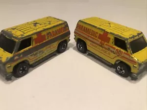 TWO 1974 HOT WHEELS PARAMEDIC AMBULANCE SUPER VANS, one REDLINE, one BLACKWALL - Picture 1 of 10