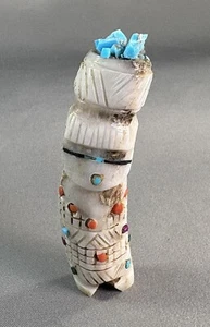 Zuni Carved Antler Corn Maiden Fetish with Inlays by Carl Etsate, NEW - Picture 1 of 4