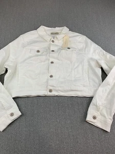 luvamia Cropped Long Sleeve Denim Jean Jacket Womens 2XL White Stretch Classic - Picture 1 of 14