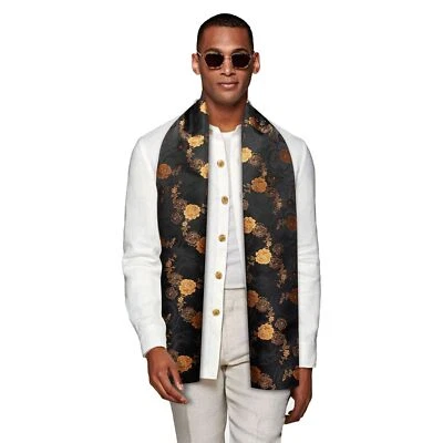 Bufanda Negra Dorada para Hombres Floral Seda Ligera Invierno Bufandas Pañuelo para el Cuello A... Foto 1 de 4