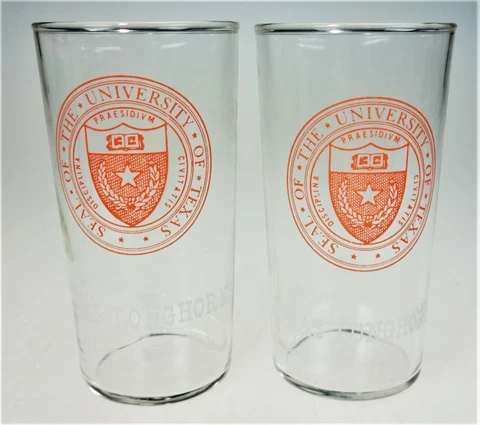 2 University Texas UT Longhorns Seal Logo Drinking Glasses Tumbler Highball Vtg Cover