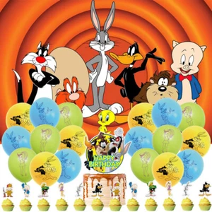 Looney Tunes Party Supplies Set Plates Balloons Banner Tablecloth Cake toppers - Picture 1 of 7