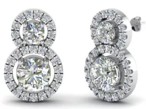 4.15 ct VVS1:: Next to white Round Moissanite Diamond Halo.925 Silver Eearrings - Picture 1 of 3