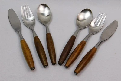 Vintage DANSK 6 Pc Fjord Teak Wood Stainless Service For 2 - Image 1 of 4