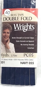 Wrights Navy Blue Bias Tape Double Fold 1/4" Wide x 4 Yards 201 Navy 055 - Picture 1 of 4