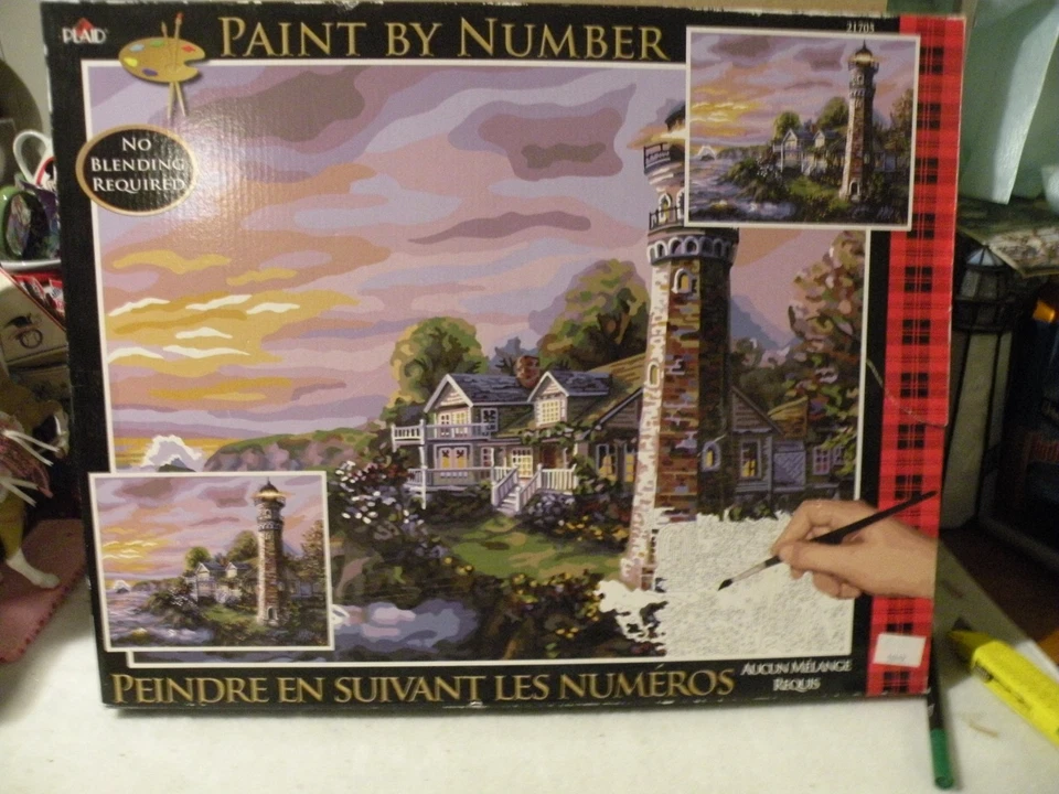 PLAID PAINT BY NUMBERS ''LIGHTHOUSE COTTAGE'' # 21705 2O''X16'' NIB - Image 1 of 3