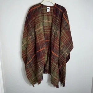 Woolrich Plaid Cape Poncho Wrap-Green Burgundy-Autumn Winter-One Size - Picture 1 of 8