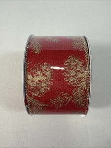Celebrate It Wire Red Ribbon Gold Pine Cones and Pine Needles 2.5" x 25' NEW - Picture 1 of 5