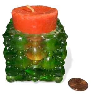 Vintage Glas Votivkerzenhalter grün Uranglas 2" T x 2,25" W - Bild 1 von 3