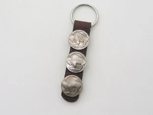 Navajo Inspired Key Ring with Three Silver Buffalo 5 Cent Coins - Picture 1 of 5