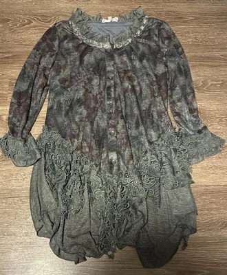 Pretty Angel Dress XL Gray Lace Trim Rose Fairy Grunge Bohemian Whimsy goth - Image 1 of 4