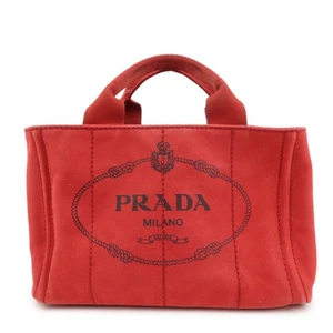 PRADA Logo Canapa Mini Canvas Hand Bag Tote Bag Red BN2439 Authentic Used F/S - Picture 1 of 20