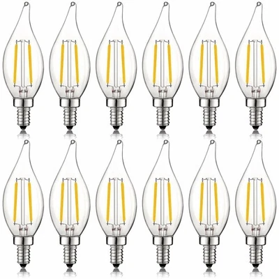 Luxrite 4W Vintage Candelabra LED Bulb Dimmable 2700K 400lm Flame Tip E12 12Pack - Image 1 of 4