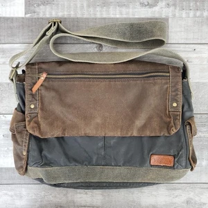 Bed|Stü Bed Stu Hawkeye Waxed Canvas Messenger Bag Black Oil Slick Distressed - Picture 1 of 11