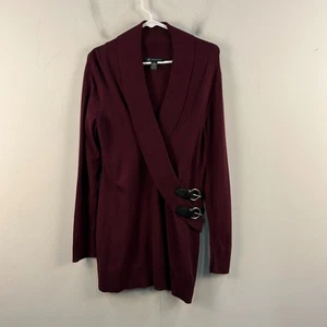 International Concept Womens Large Sweater Top Maroon Purple Buckle Wrap 16027 - Picture 1 of 8