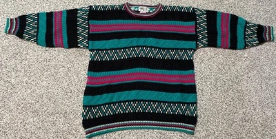 Suéter listrado vintage ponto de referência acrílico colorblock MÉDIO rosa preto - Imagem 1 de 4