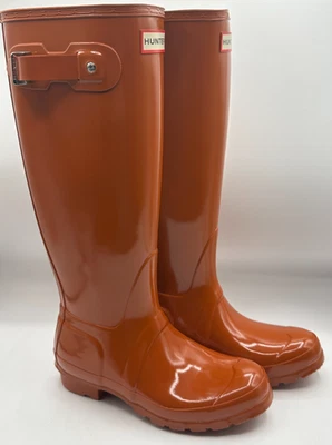 Botas de Goma Hunter Para Mujer ORG Altas Brillo Naranja Quemado Talla 6 1000RGL Nuevas Con Caja Foto 1 de 4