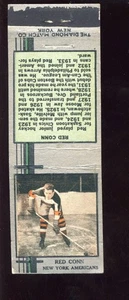 1934 Diamond Hockey Matchbook Cover Red Conn New York Americans - Picture 1 of 1