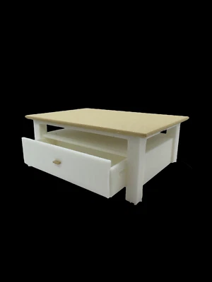 Mesa de centro miniatura - blanca con detalles de roble blanco | 112, 118, 124 escalas | Foto 1 de 3
