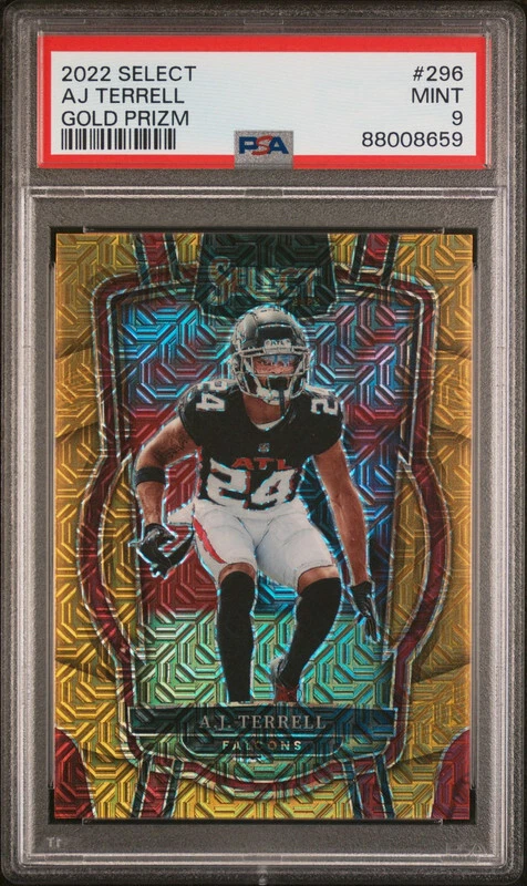A.J. TERRELL 2022 PANINI SELECT GOLD PRIZM PARALLEL /10 PSA 9 POP 1 FALCONS - Image 1 of 1
