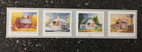 2022USA #5684-5687 10c Flags on Barns Presorted Standard - PNC Strip of 4  Mint Cover