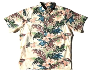 New REYN SPOONER Men Creme Moana Memory Floral Print Hawaiian Aloha Shirt sz L - Picture 1 of 14