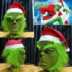 Full Head Latex Mask The Grinch Wig And Xmas Hat Monster Xmas Costume UK - Picture 1 of 8