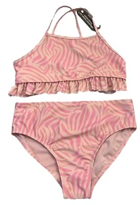 Wonder Nation Girls Ruffle Cross Back Bikini Swimsuit Strawberry Cream Large - Picture 1 of 9