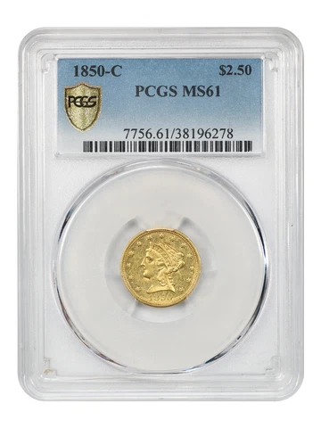 1850-C $2 1/2 PCGS MS61 Cover