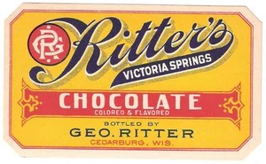 1905 Chocolate Drink Label Ritter's Victoria Springs  Geo. Ritter Cedarburg, Wi. - Picture 1 of 1