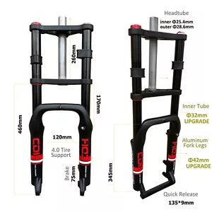 4.0" Fat Tire Fork for 20"/26" Bike, Bicycle Air Press Suspension Fork/E-Bike - Picture 1 of 31