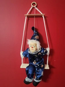 Vintage Clown Marionette Puppet on Bench Swing Porcelain 18” - Picture 1 of 3