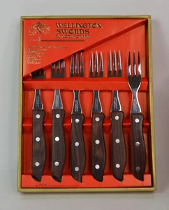 Northcraft Vintage Fork Set of Six Large Wood Handles 8" Long - Picture 1 of 11